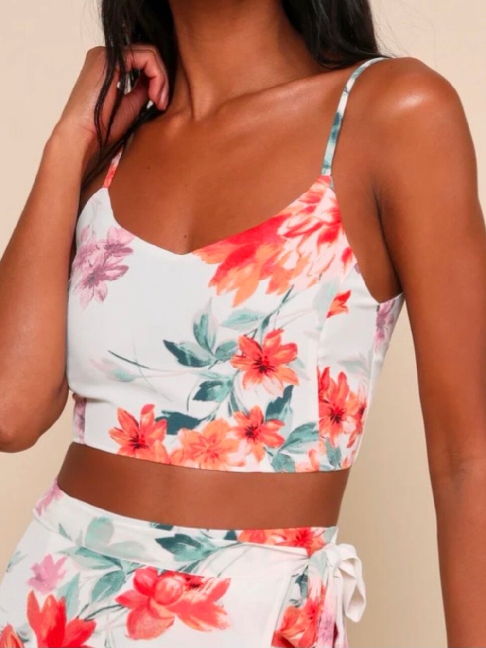 NWT Lulu's Bloom With A View Floral Tie Back Crop Top Size Small